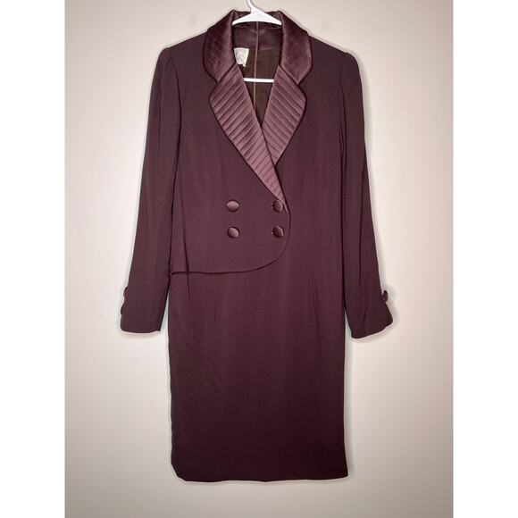 1960s Travilla Chocolate Brown Monroe Quilted Hollywood Tuxedo Blazer Dress M - Picture 1 of 7